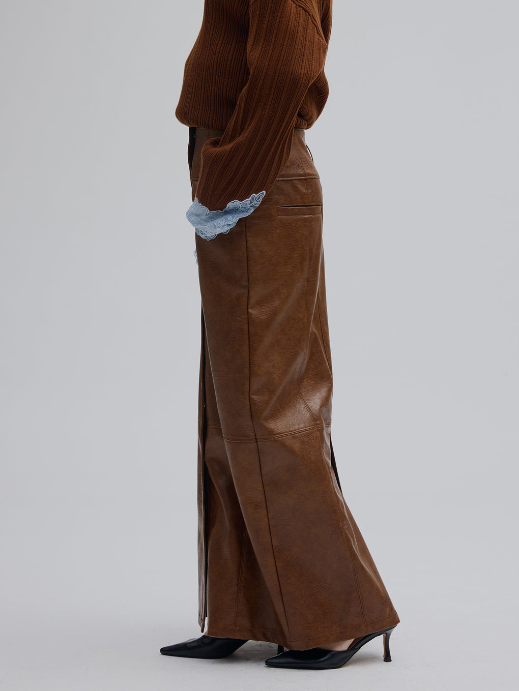 FRONT BUTTON LEATHER SKIRT