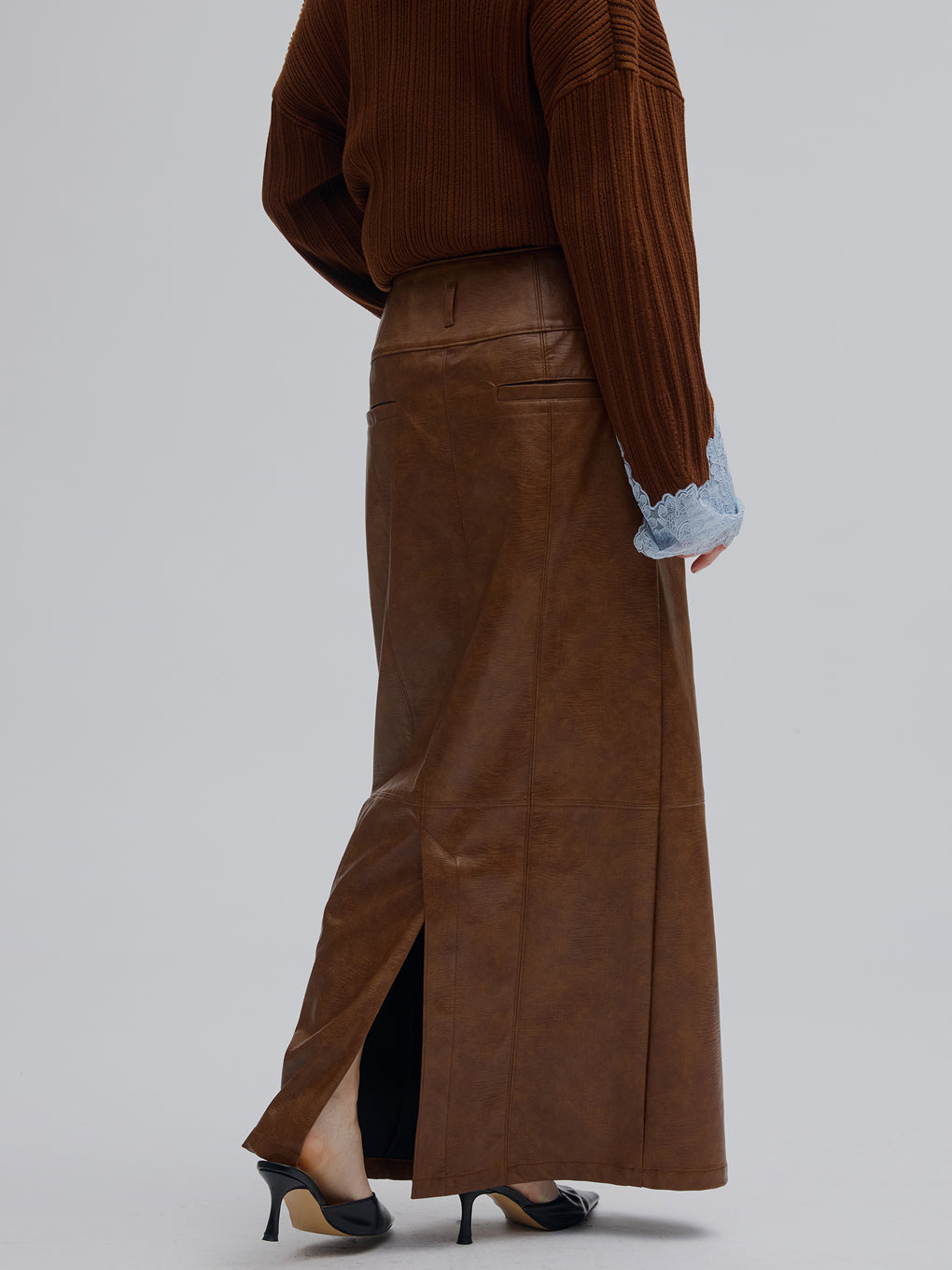 FRONT BUTTON LEATHER SKIRT