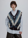 2WAY FLOWER PATTERN FRINGE KNIT VEST