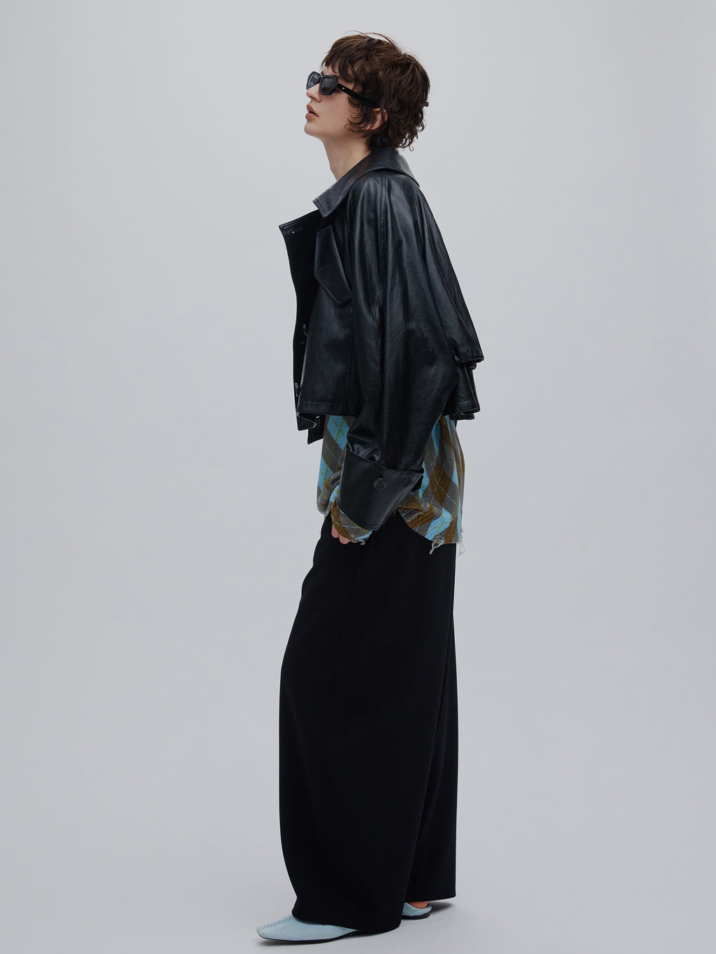 DRAWSTRING YOKE SYNTHETIC LEATHER SHORT COAT