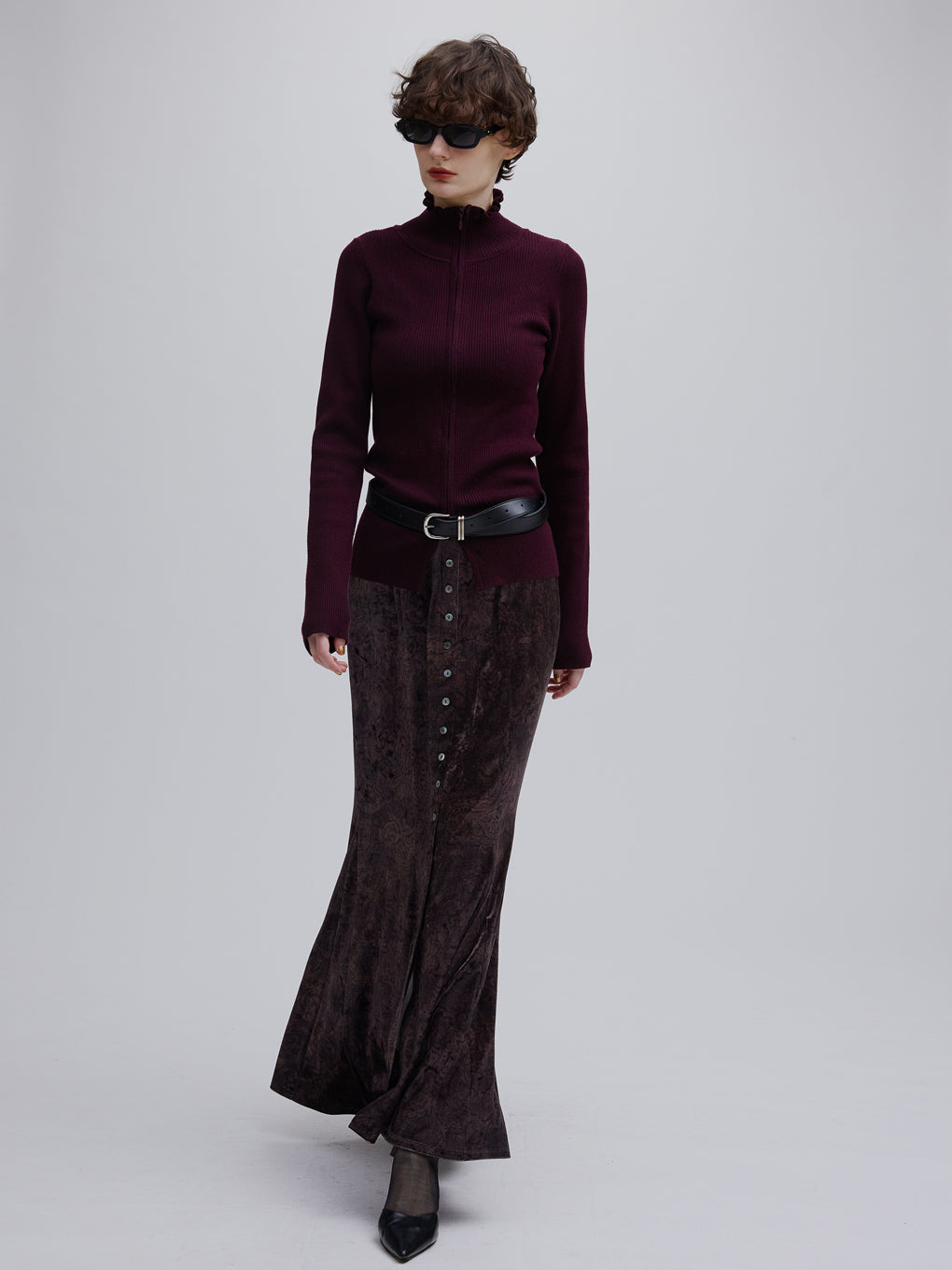 VINTAGE PAISLEY VELOUR NARROW SKIRT