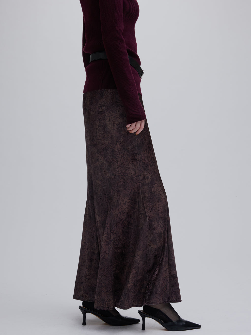 VINTAGE PAISLEY VELOUR NARROW SKIRT