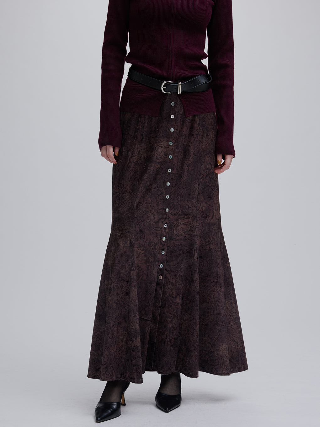 VINTAGE PAISLEY VELOUR NARROW SKIRT