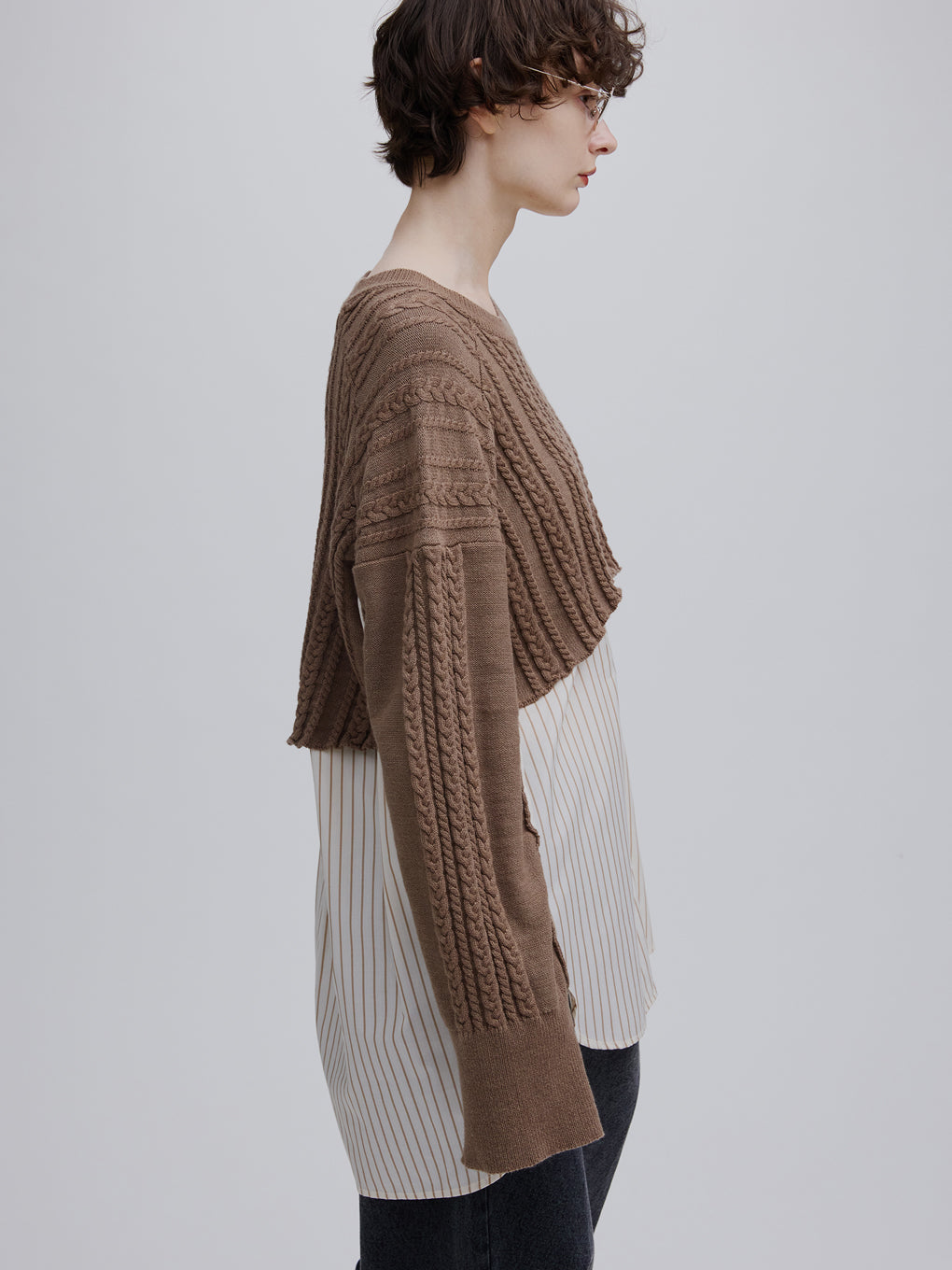 CABLE KNIT DOCKING SHIRT TOP