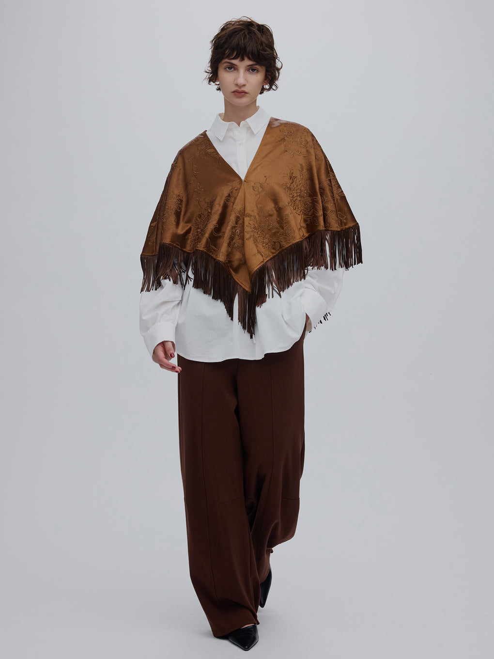 SEQUIN EMBROIDERY SATIN PONCHO