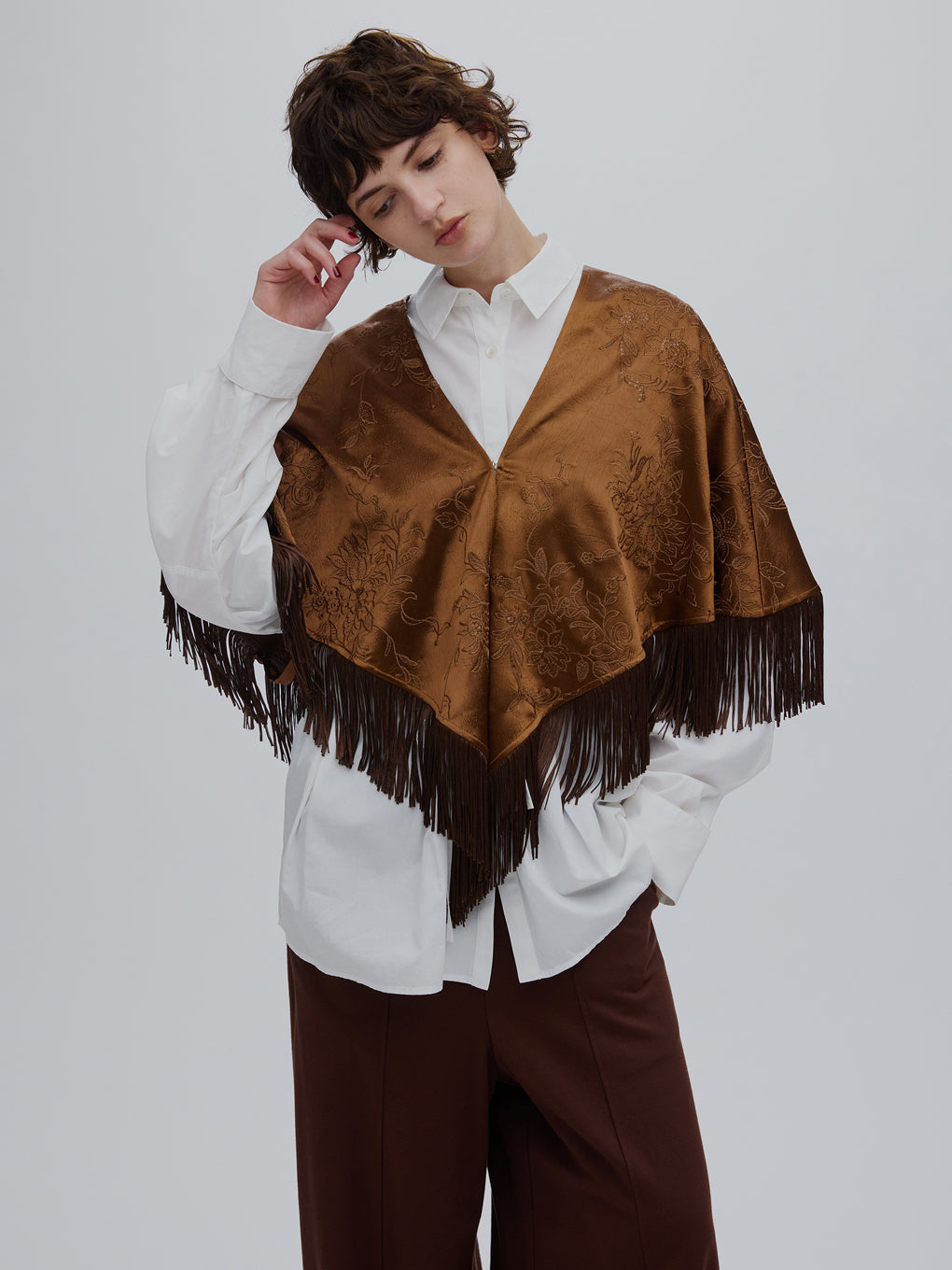 SEQUIN EMBROIDERY SATIN PONCHO