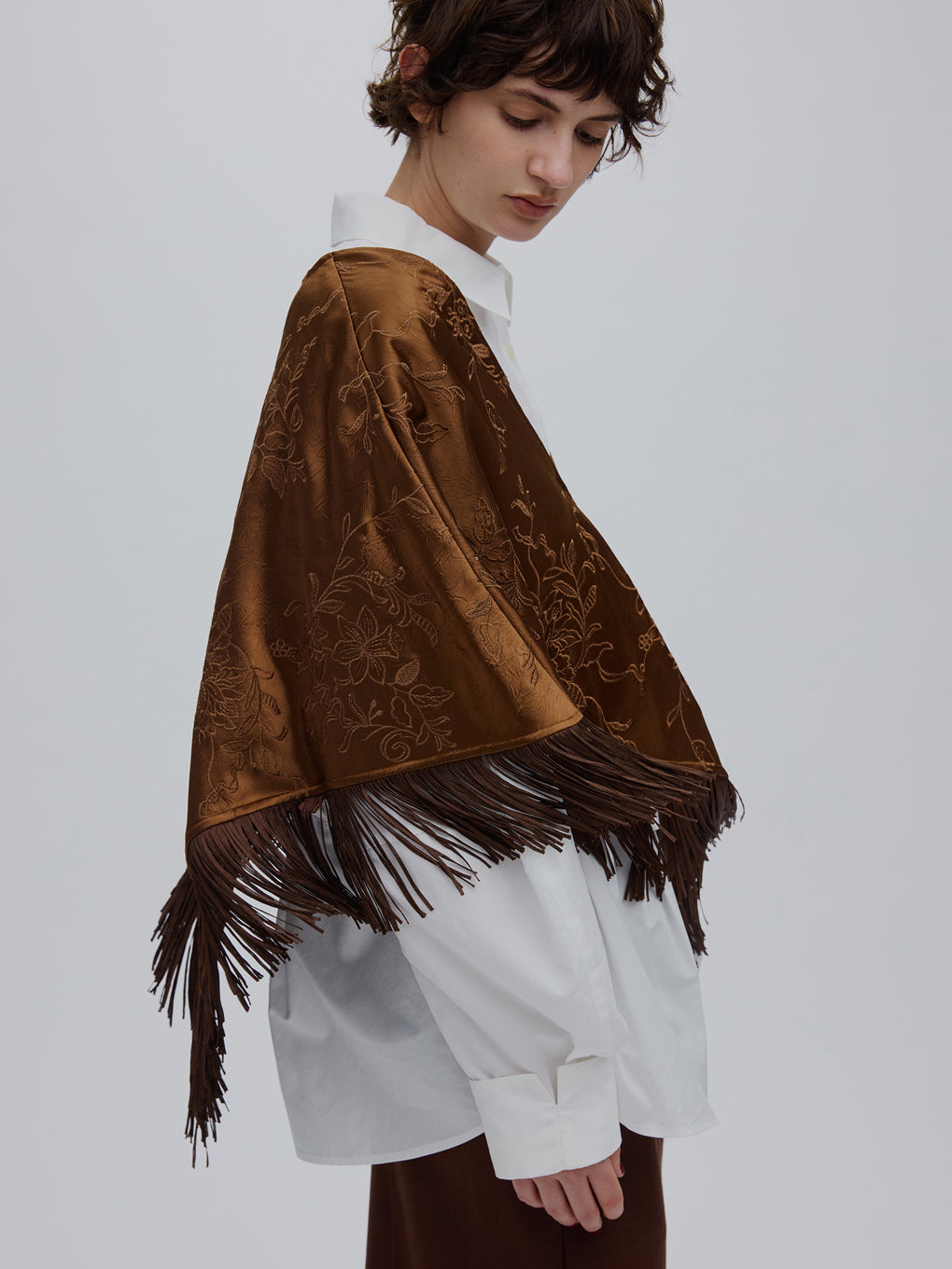 SEQUIN EMBROIDERY SATIN PONCHO