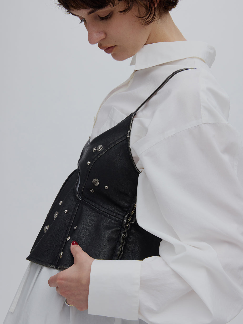 STUDS PEPLUM SYNTHETIC LEATHER BUISTIER
