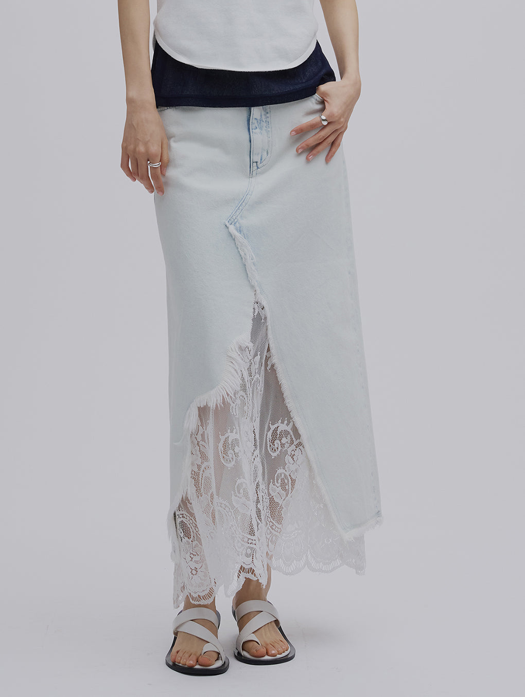 REMAKE LIKE DENIM LACE LAYERED SKIRT