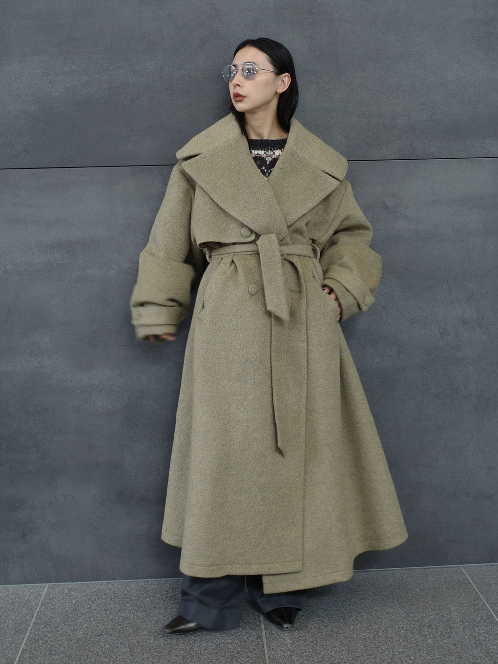 UND BIG ROUND COLLAR WOOL LONG COAT