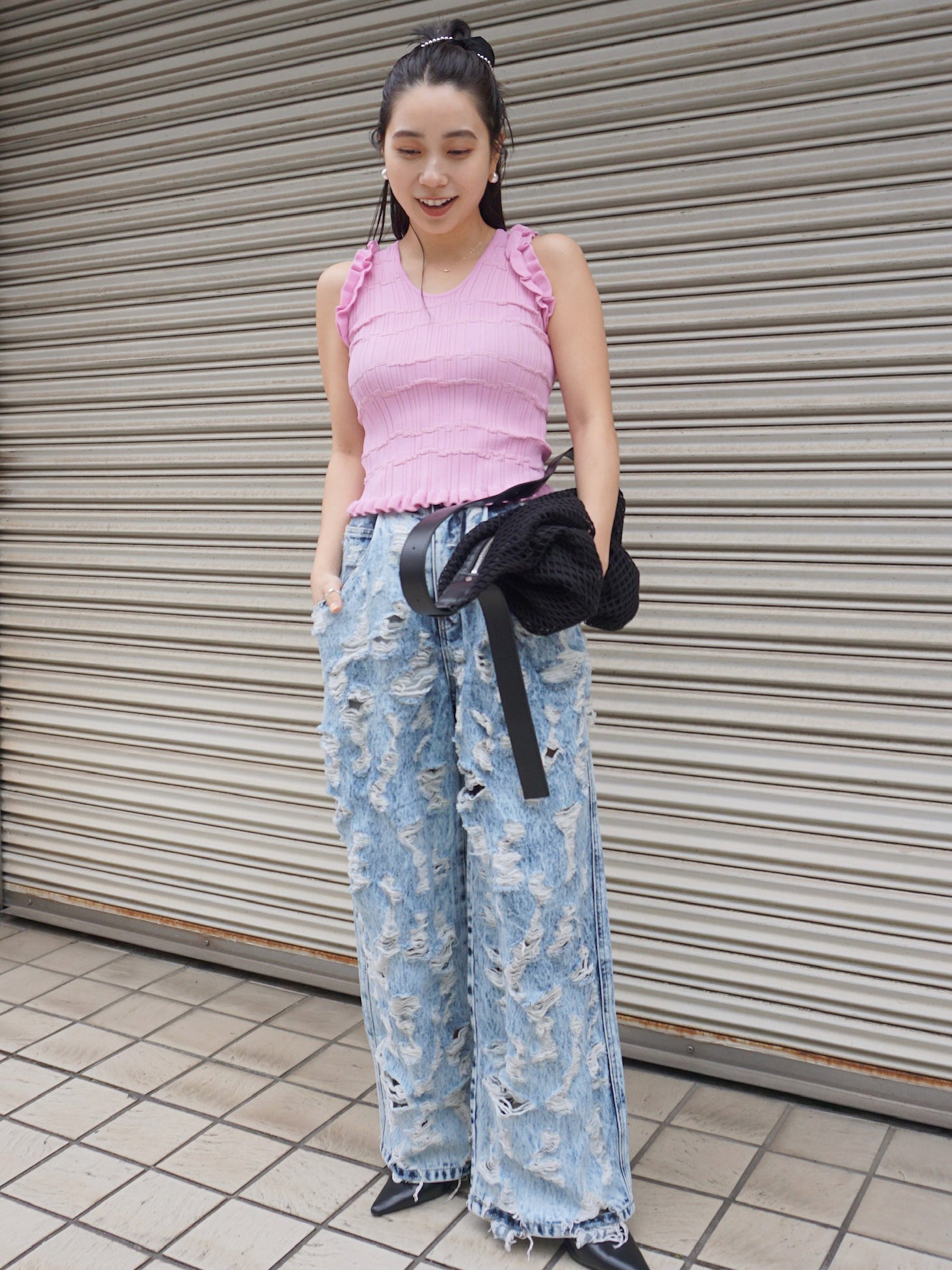 MEDI 2WAY WAVY FRILL KNIT TOP