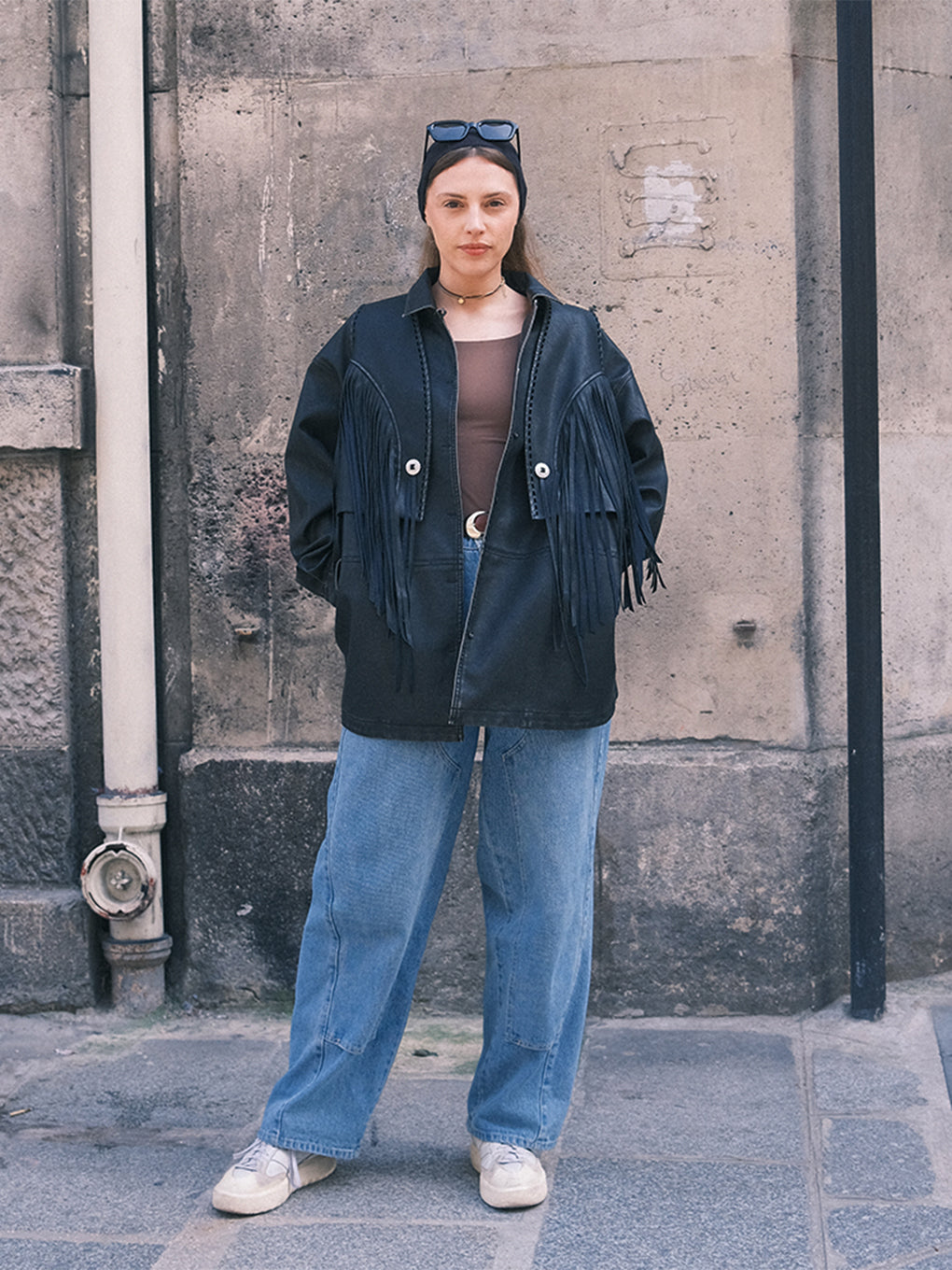 PINTUCK SYNTHETIC LEATHER SHIRT