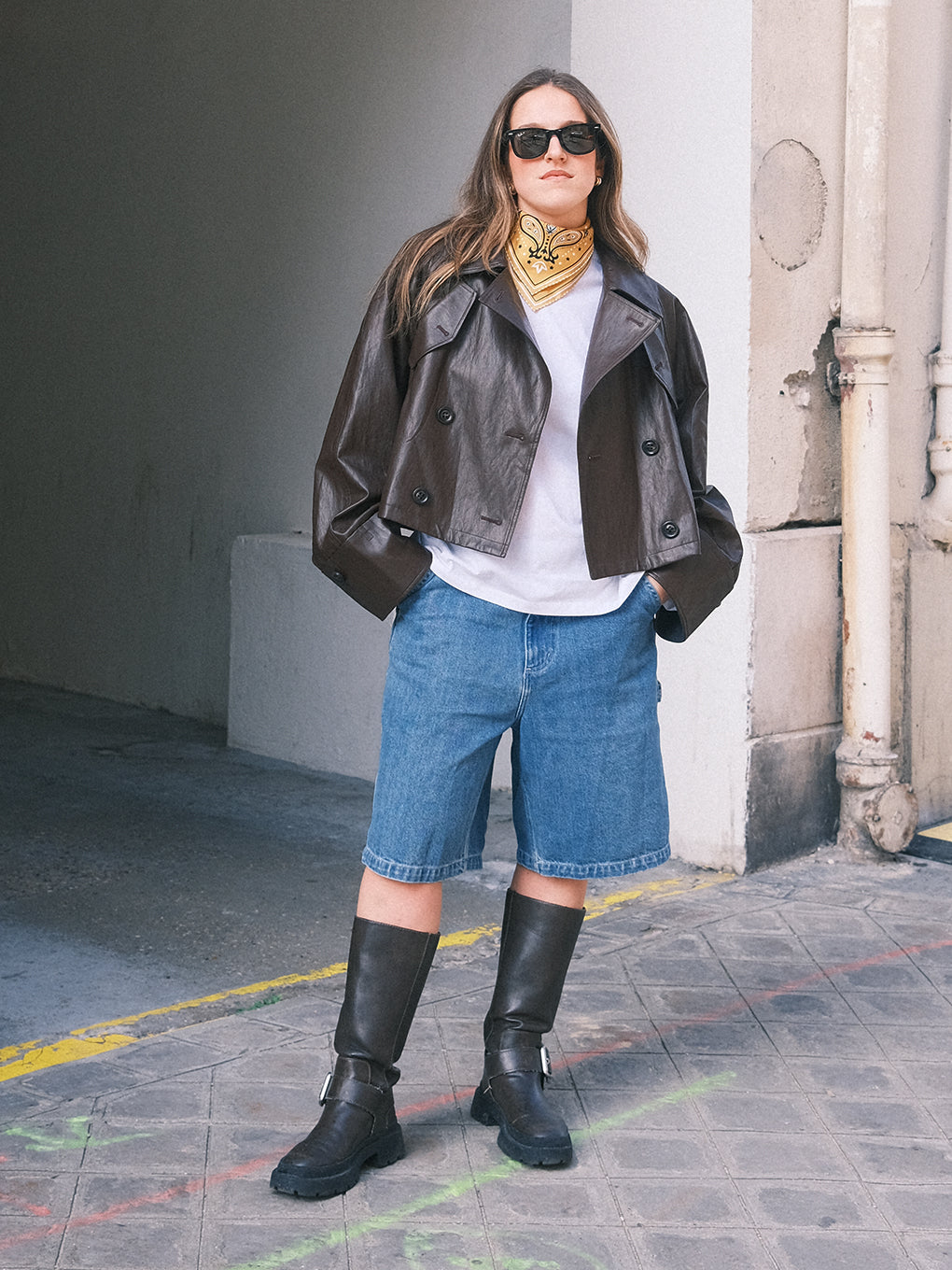 DRAWSTRING YOKE SYNTHETIC LEATHER SHORT COAT