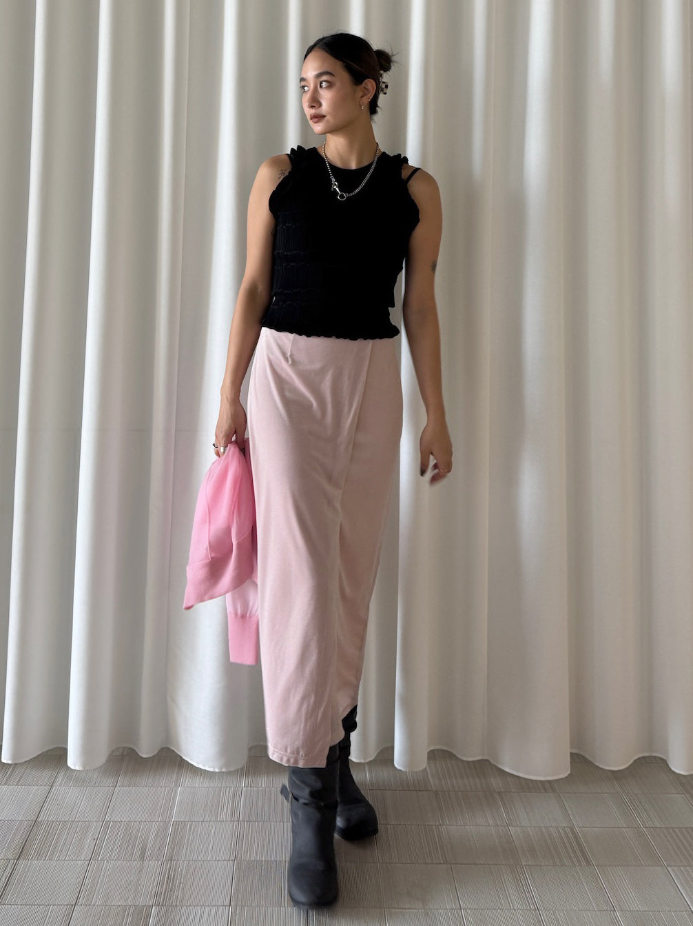 MEDI 2WAY WAVY FRILL KNIT TOP