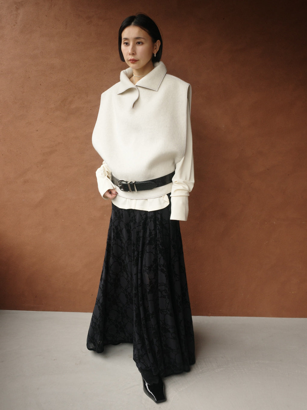 SHEER FLOCKY SEMI FLARE SKIRT