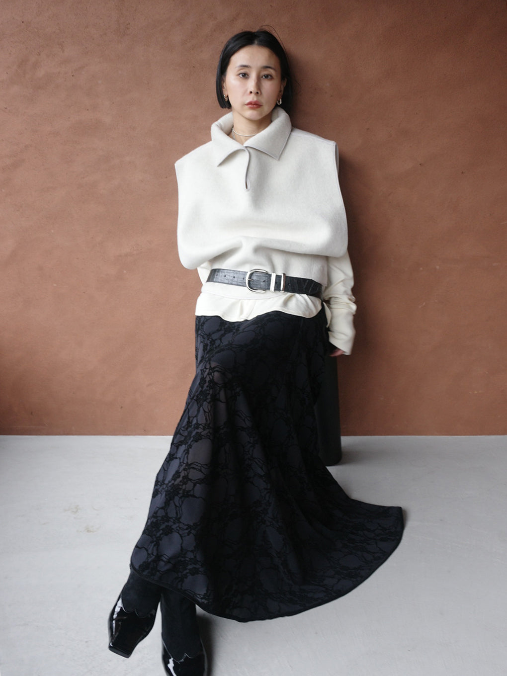 SHEER FLOCKY SEMI FLARE SKIRT