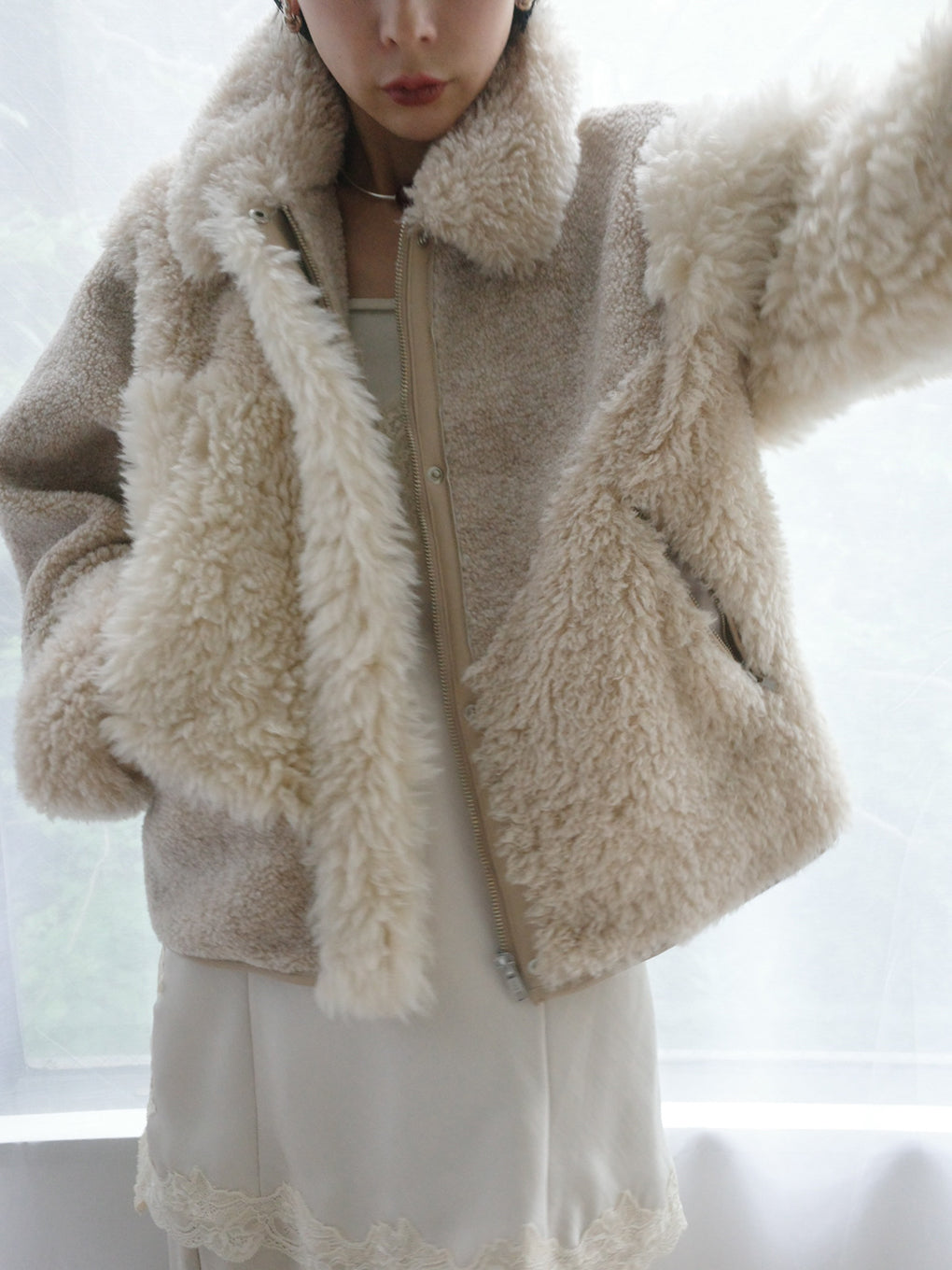 PATCHWORK BOA FUR TEDDY JACKET