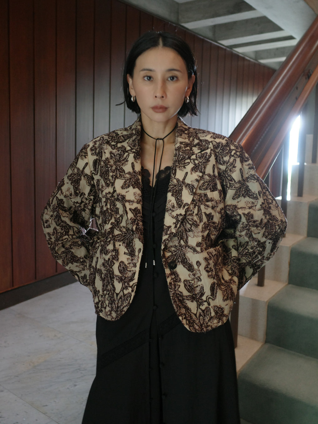 メ*ソ様 定価24200 Ameri CUT JACQUARD JACKET S CROPPED CUT JACQUARD JACKET
