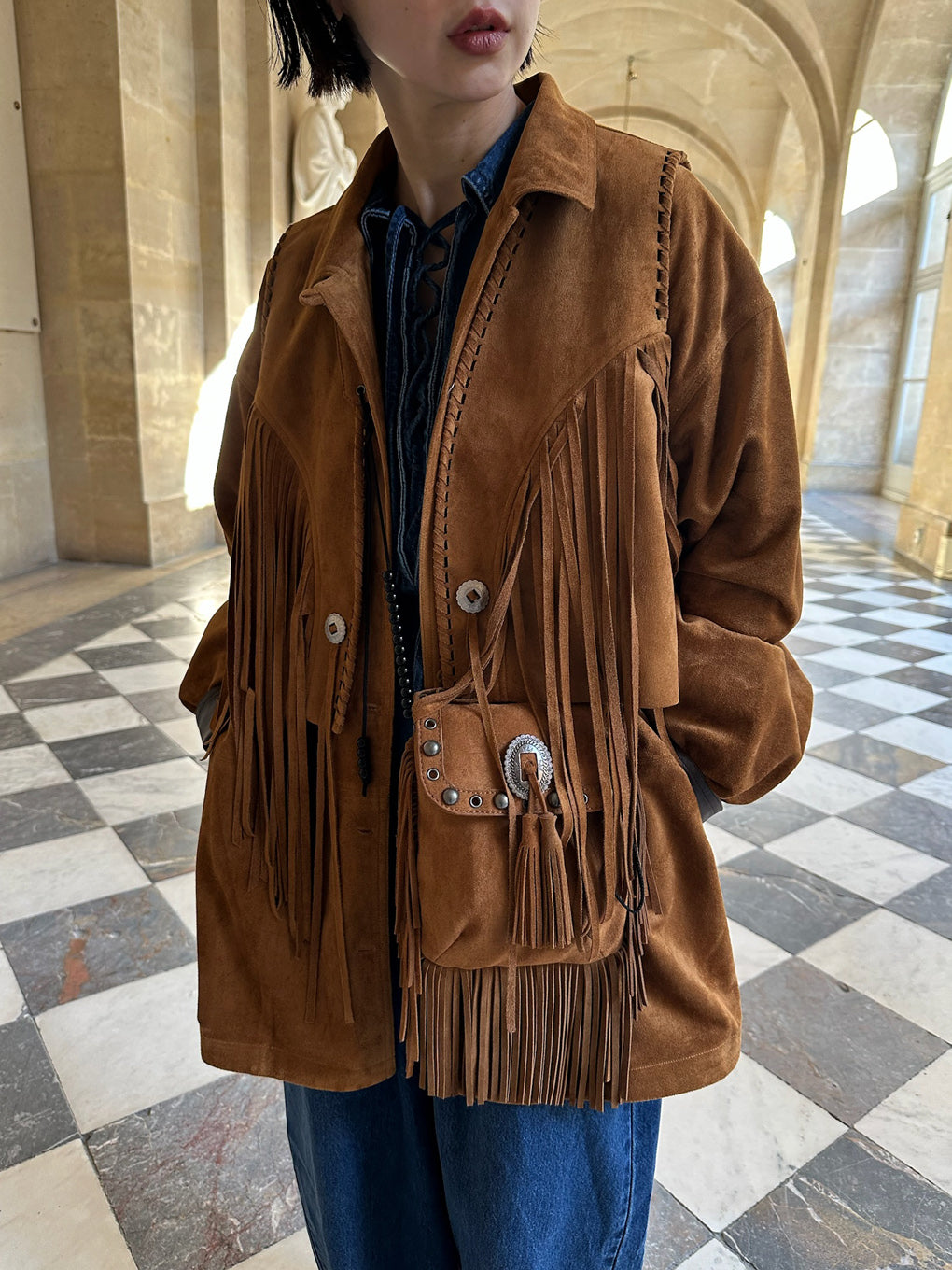 WESTERN FRINGE SYNTHETIC SUEDE VEST