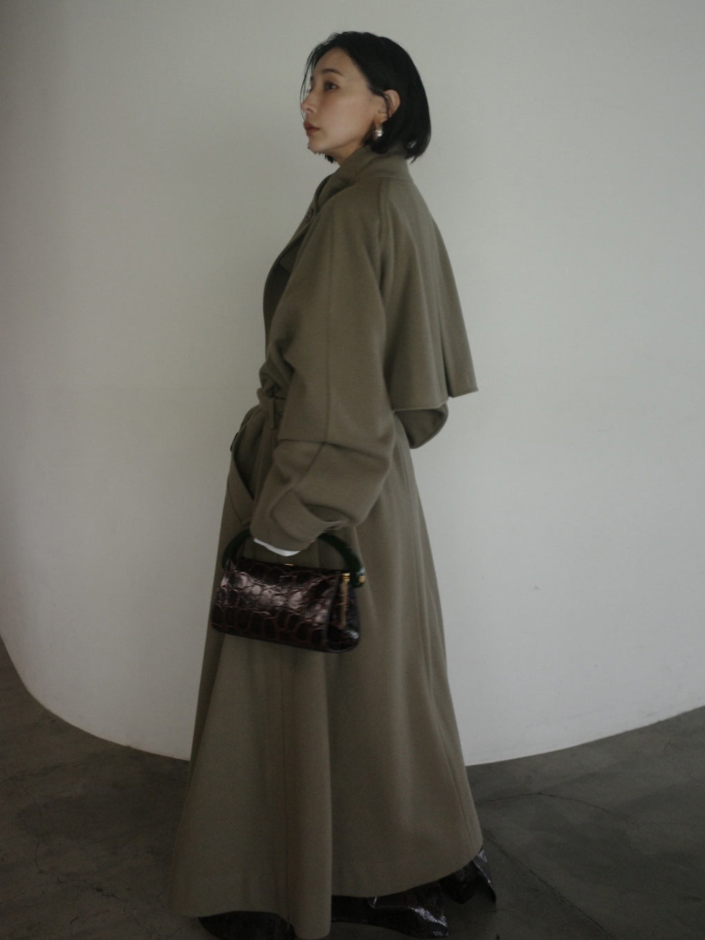 WOOL ASYMMETRY STAND COLLAR COAT
