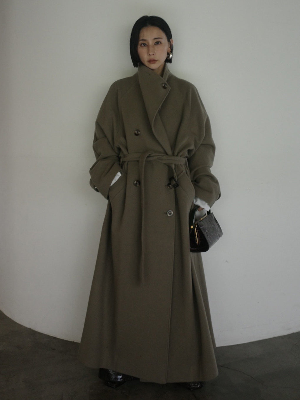 WOOL ASYMMETRY STAND COLLAR COAT