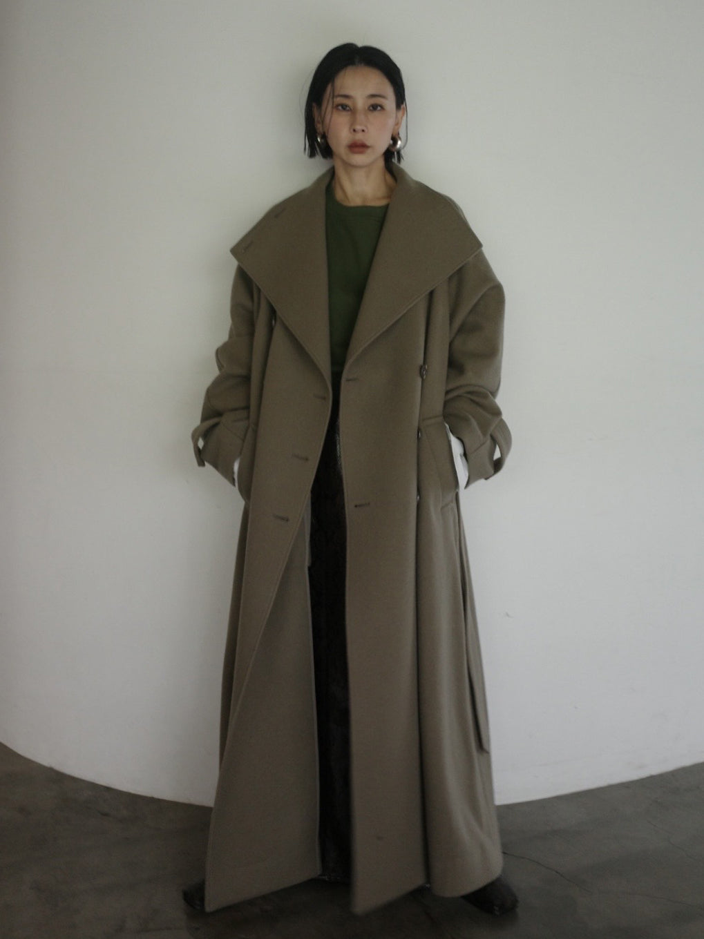 WOOL ASYMMETRY STAND COLLAR COAT