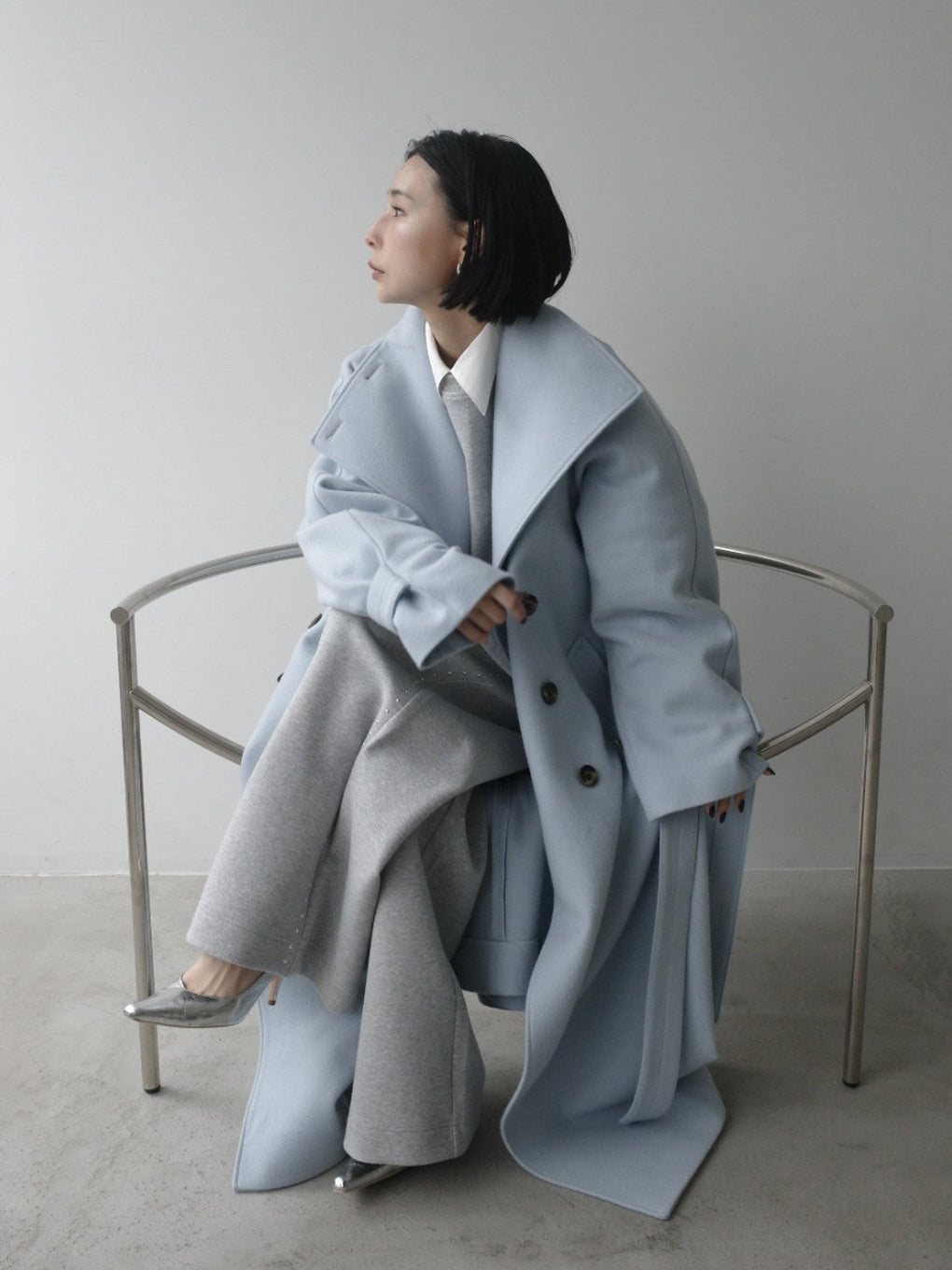 WOOL ASYMMETRY STAND COLLAR COAT