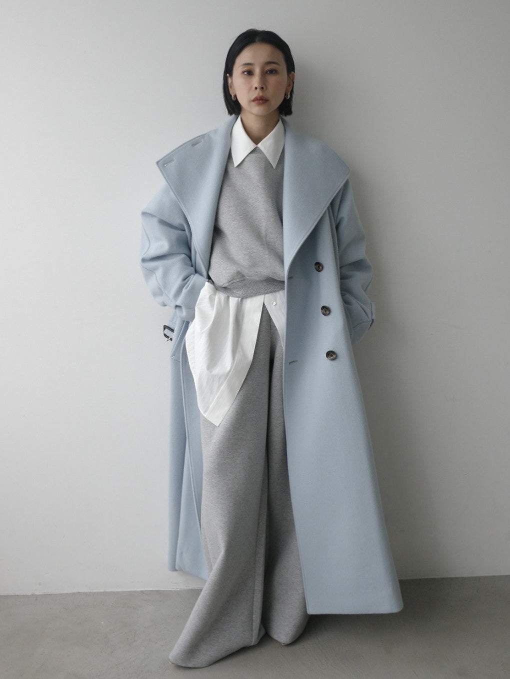 WOOL ASYMMETRY STAND COLLAR COAT