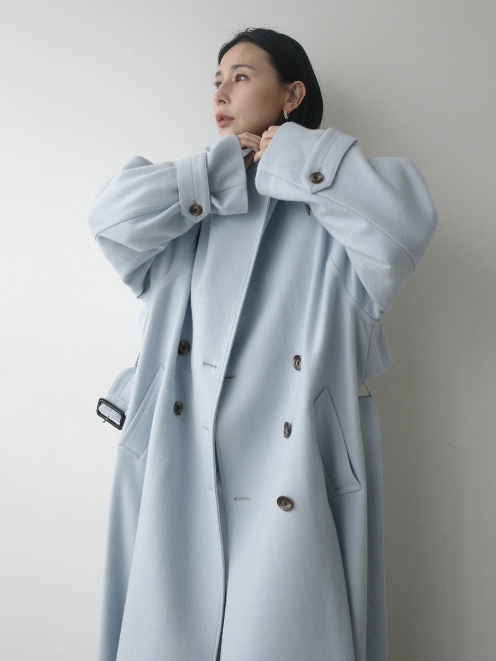 WOOL ASYMMETRY STAND COLLAR COAT