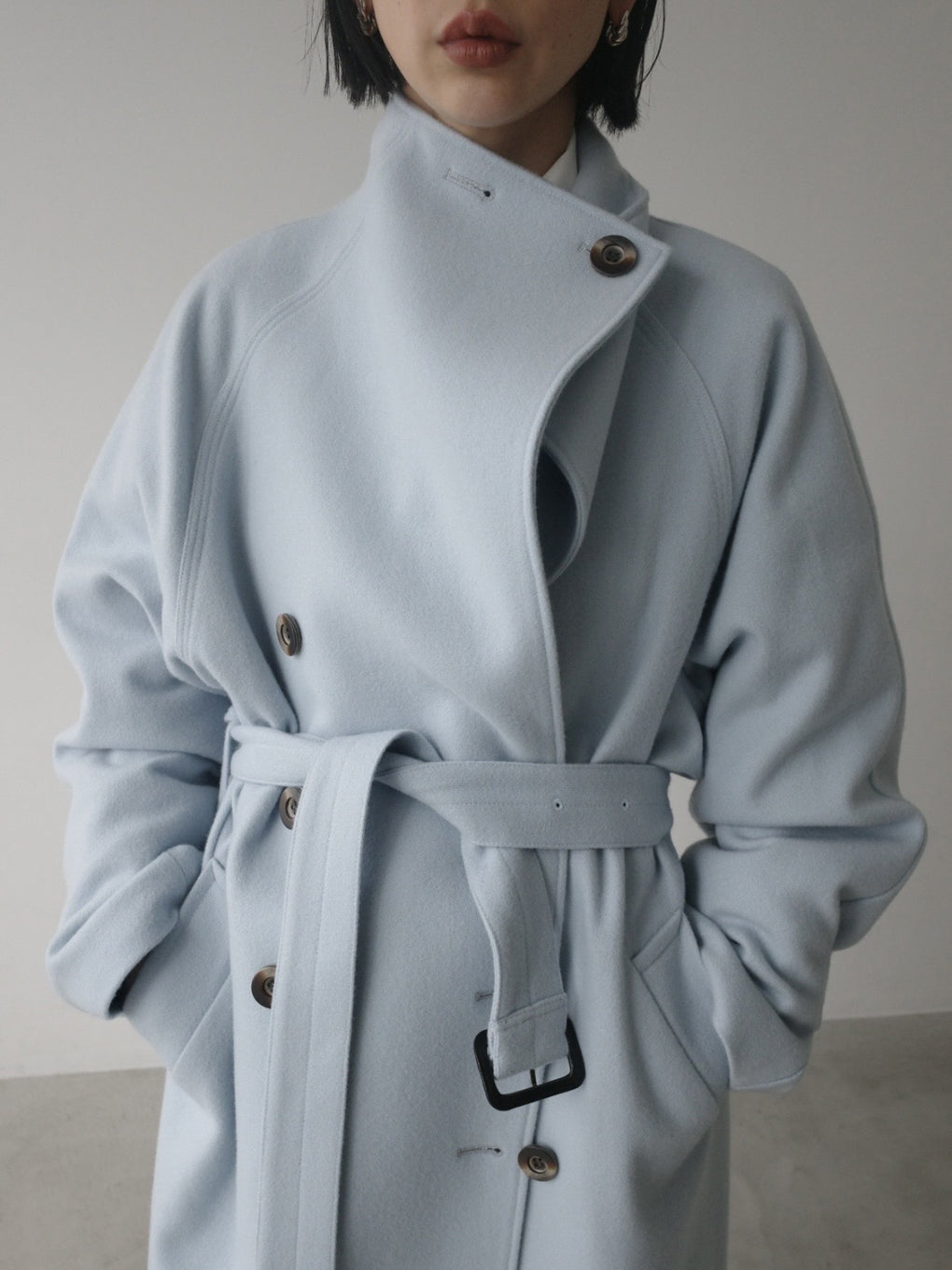 WOOL ASYMMETRY STAND COLLAR COAT