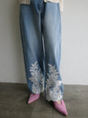 UND WIDE TUCK LACE DENIM PANTS
