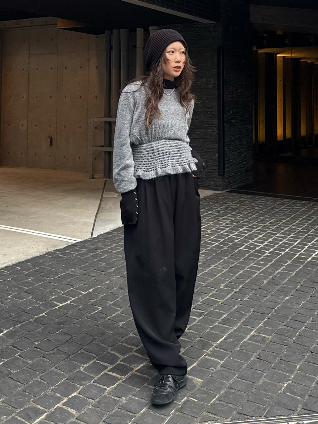 FLUFFY SHEER FRILL KNIT TOP