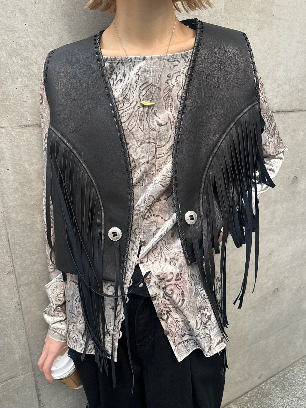 WESTERN FRINGE SYNTHETIC LEATHER VEST