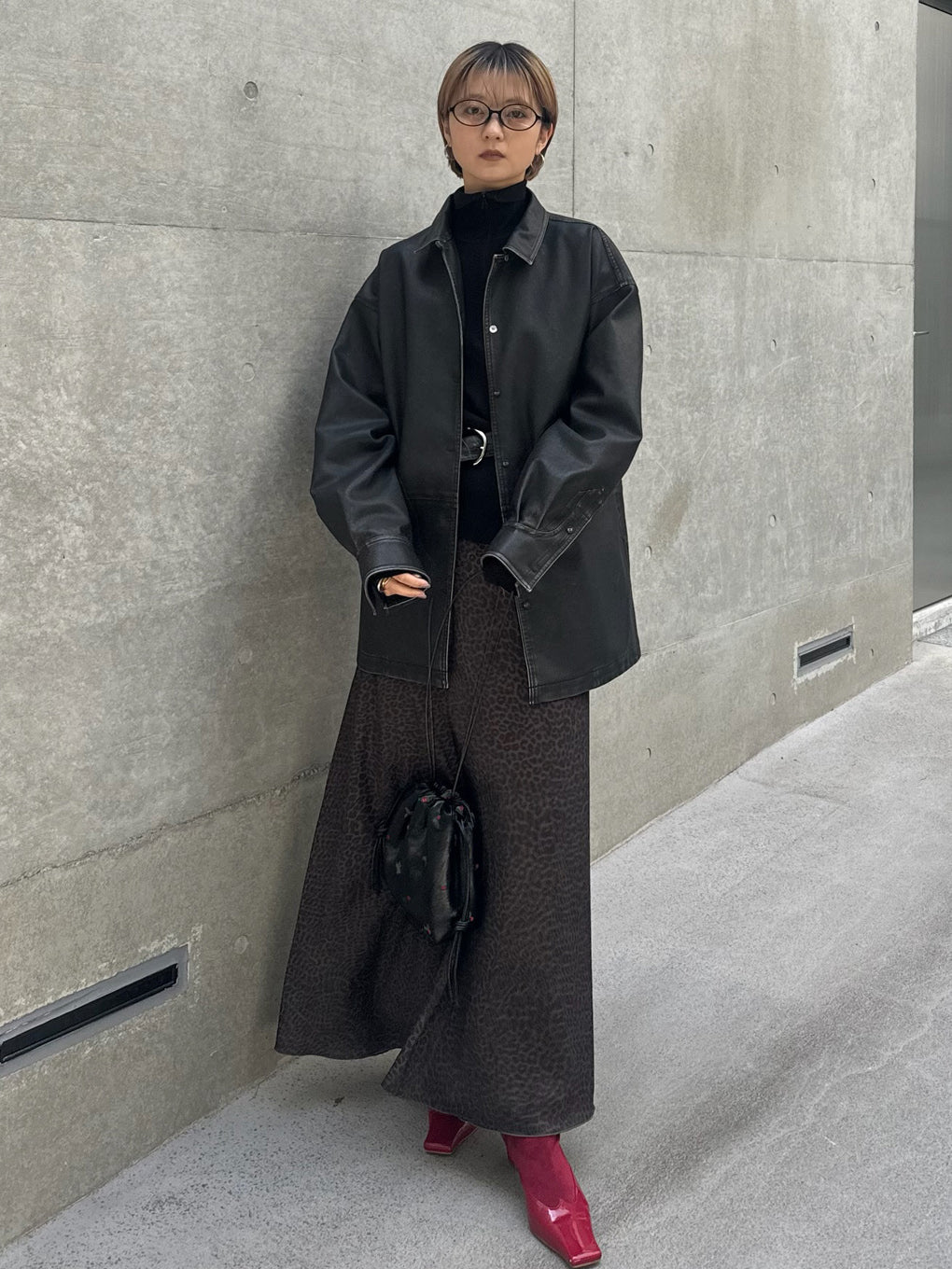 PINTUCK SYNTHETIC LEATHER SHIRT