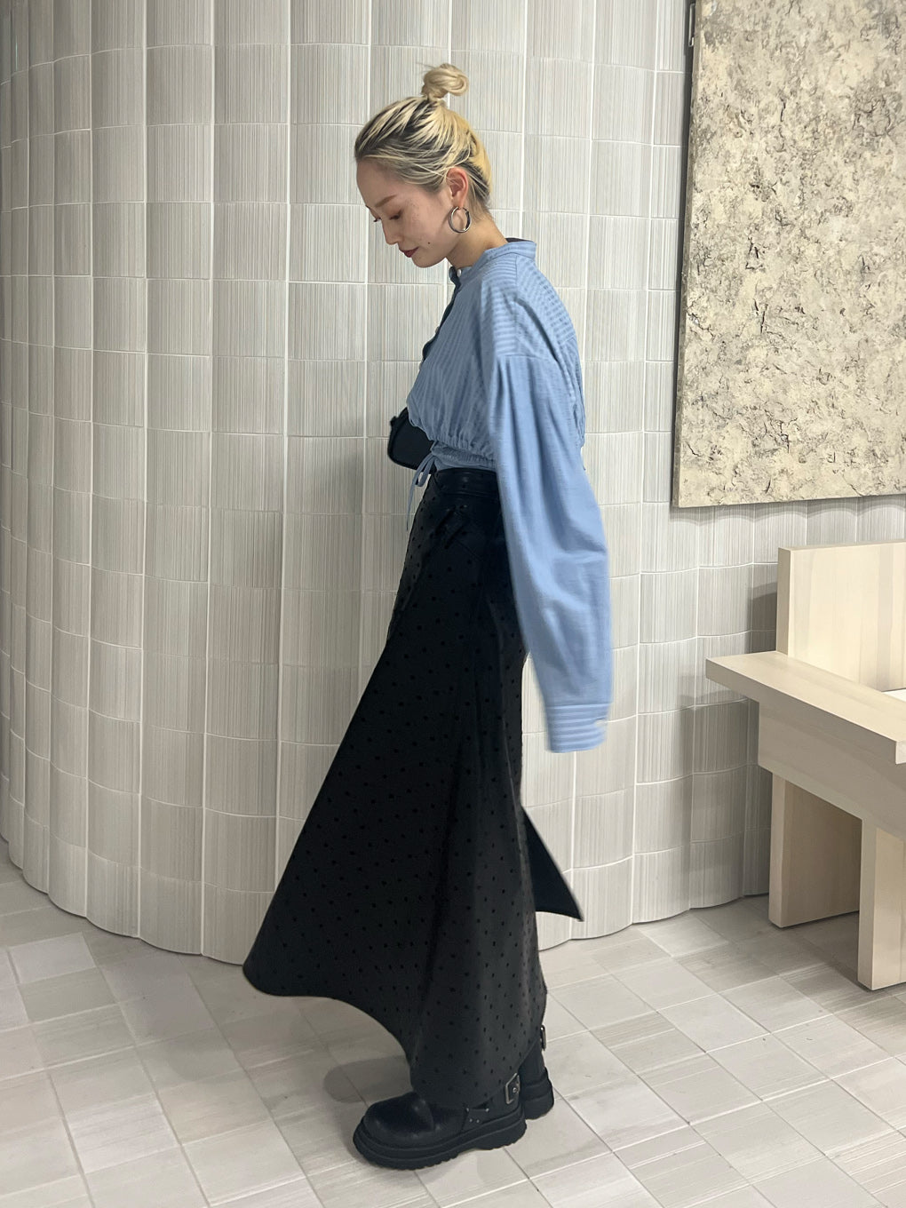 DOT FLOCKY LEATHER SKIRT