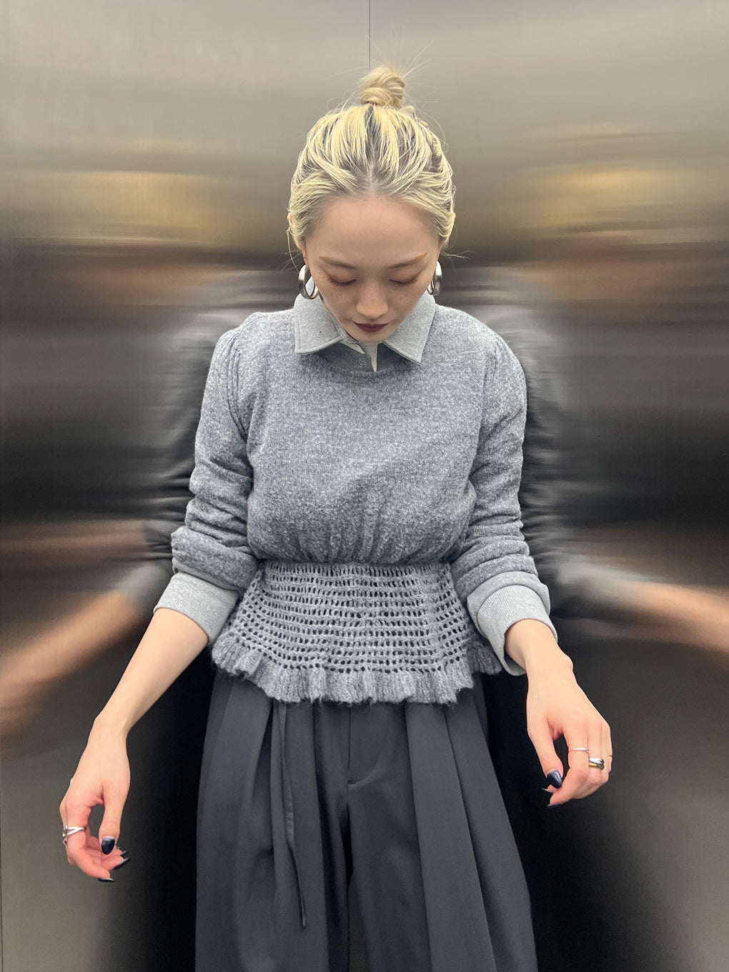 FLUFFY SHEER FRILL KNIT TOP