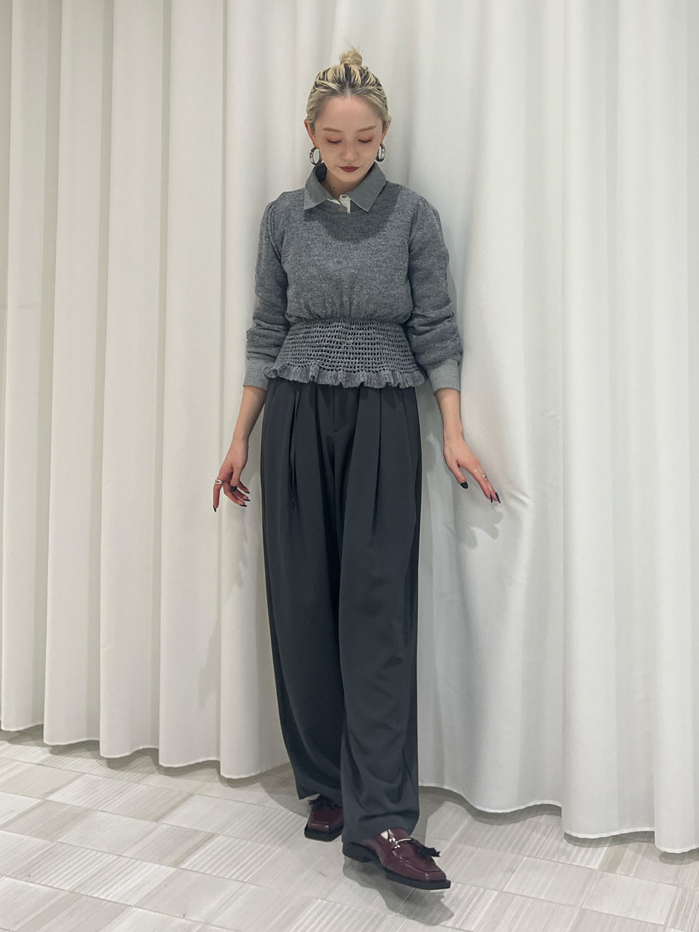 FLUFFY SHEER FRILL KNIT TOP