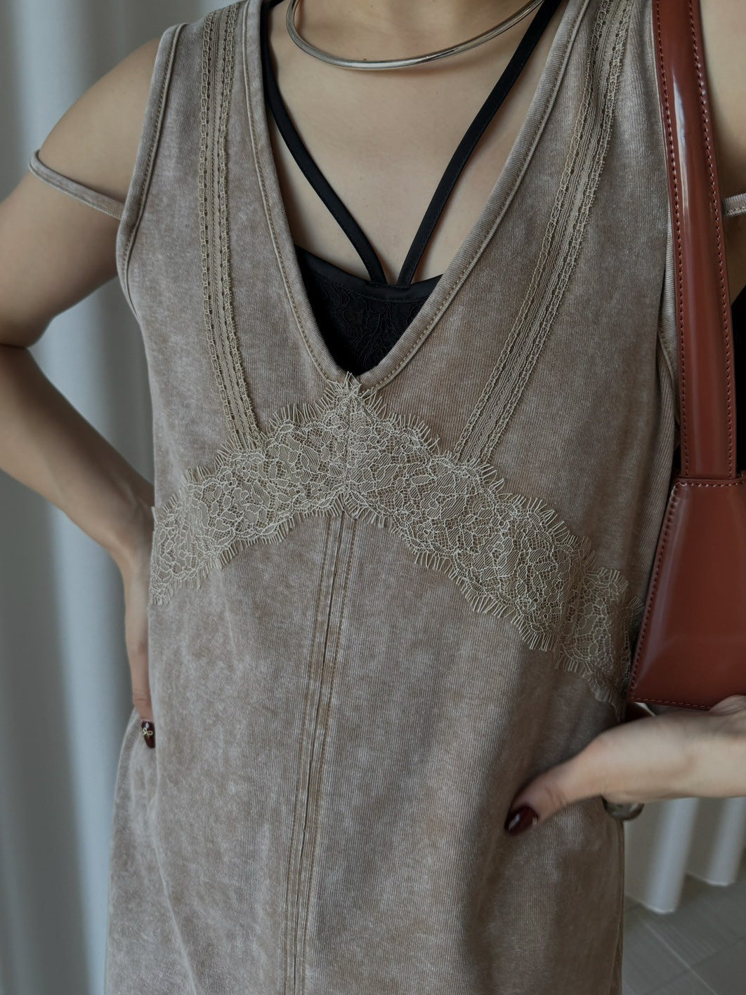 MEDI 2WAY DENIM LIKE LACE DOCKING DRESS