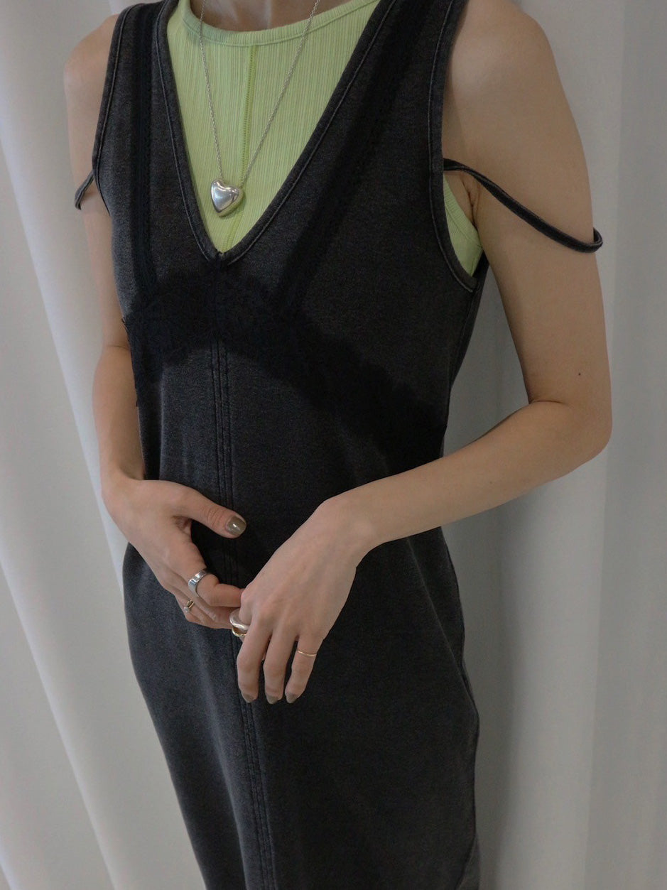 MEDI 2WAY DENIM LIKE LACE DOCKING DRESS