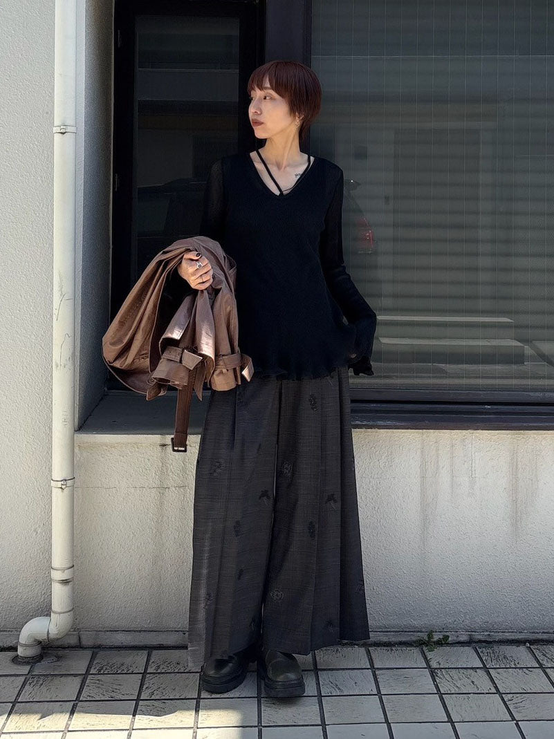 CHECK FLOWER PLEATS PANTS