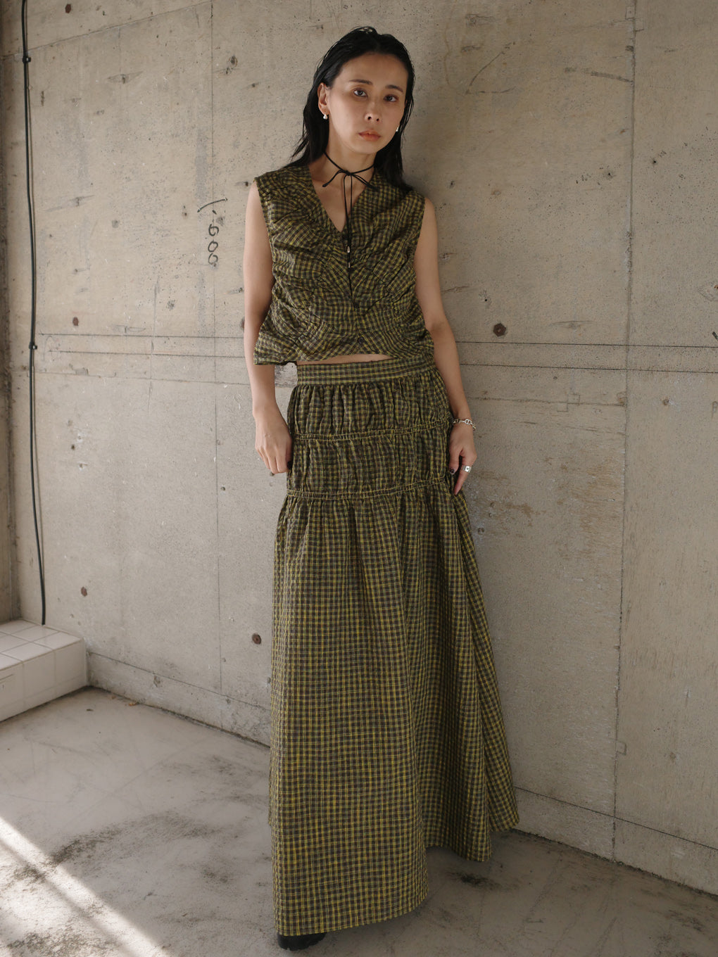 美品　Ameri Geometric pattern shirring top Ameri（アメリ）の「GEOMETRIC PATTERN SHIRRING TOP（ニット/セーター
