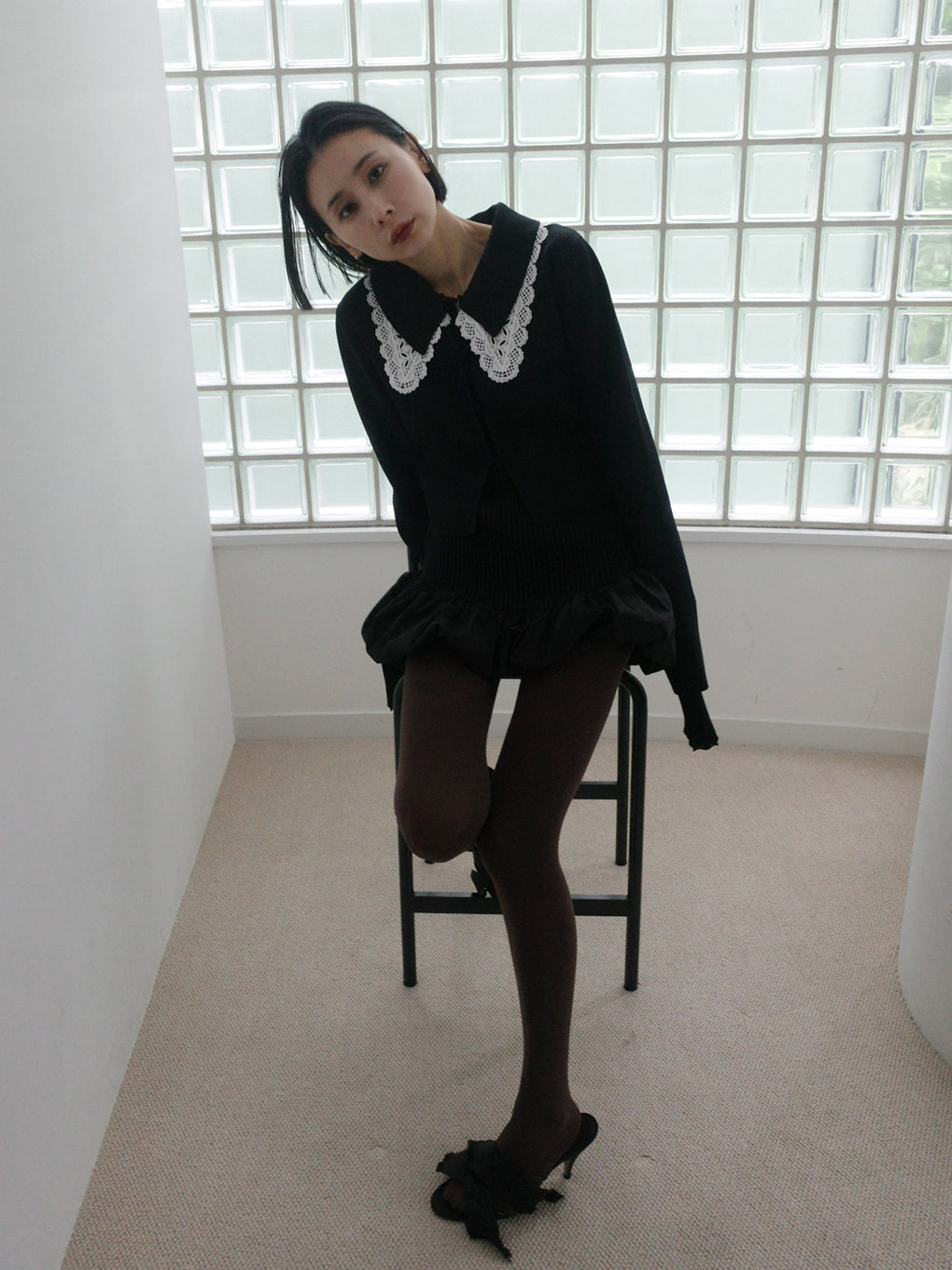 3WAY LACECOLLAR KNIT CARDIGAN