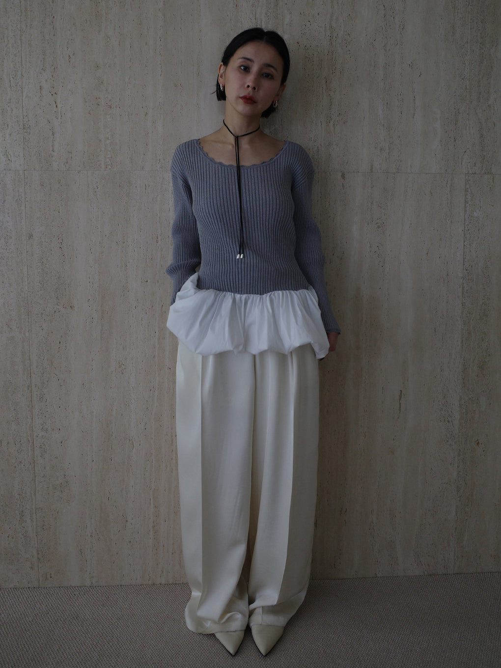 BALLOON HEM DOCKING KNIT TOP