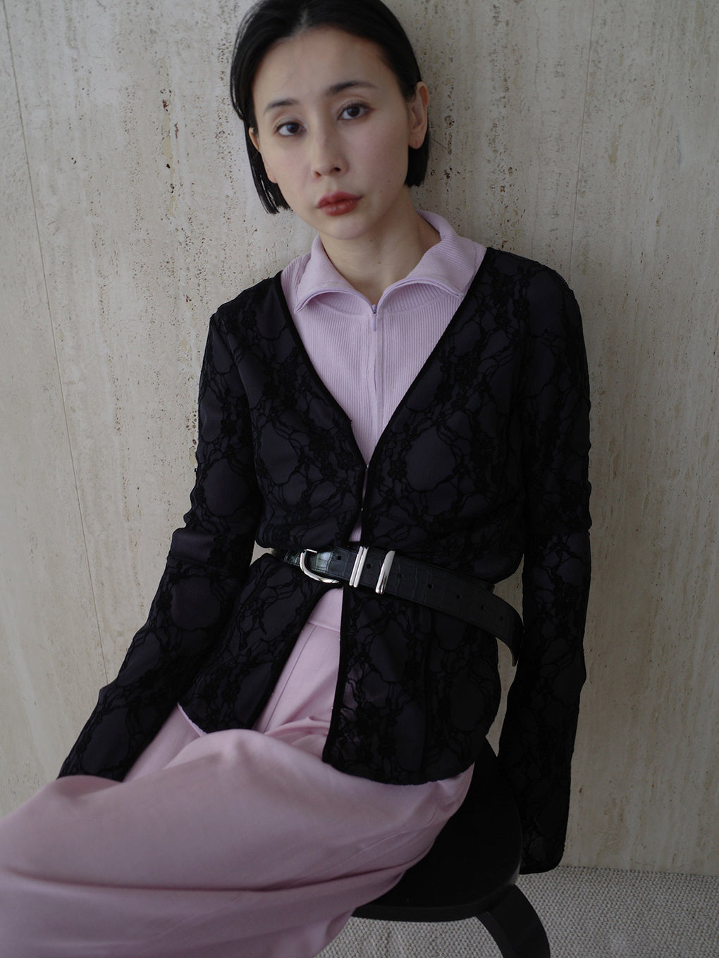 SHEER FLOCKY ROUND HEM TOPS