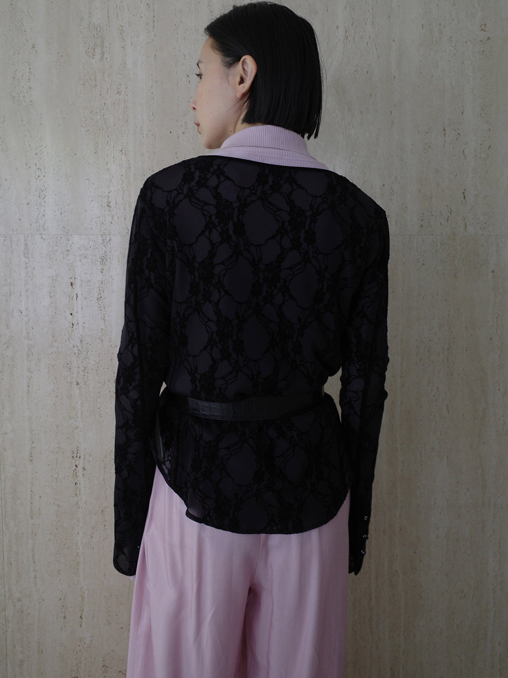 SHEER FLOCKY ROUND HEM TOPS