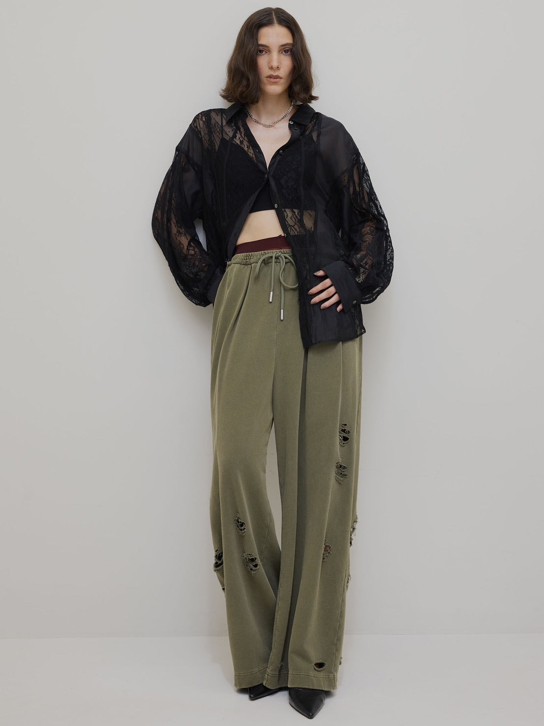 SULFUR DYEING WIDE SWEAT PANTS